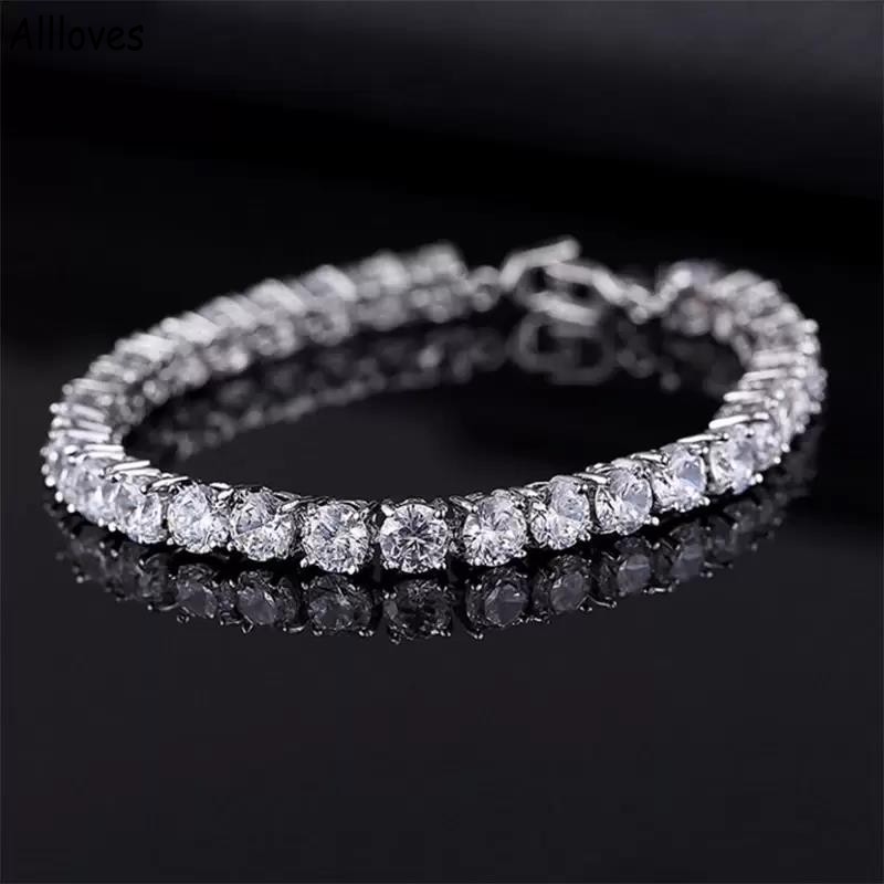 

Trendy Crystals Women Bracelets Jewelry 925 Sterling Silver CZ Tennis Bracelet Chains Wedding Fashion Rhinestones Jewelry Ladies Party Gift AL7425