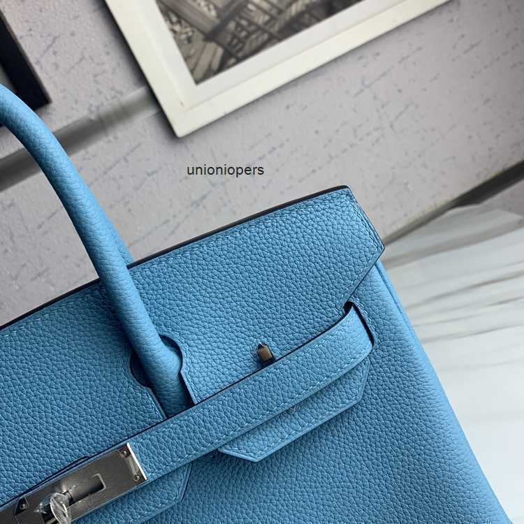 

Designers Handbags Herme Birkin Designer Cowhide Bag Lychee Grain German Calf Togo 30 Northern Blue Handbag Large Capacity Ayw, Sky blue