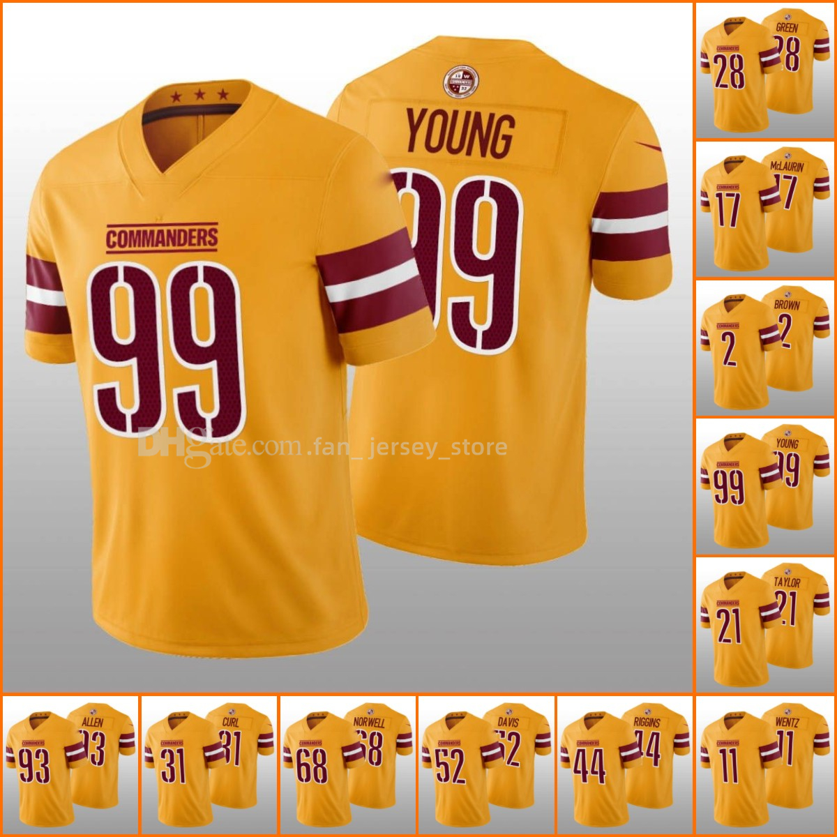 

Jersey Washington''Commanders''MEN Women Carson Wentz Chase Young Sean Taylor Terry McLaurin Gold Vapor Limited Retired Player jersey Wholesale Custom, 11