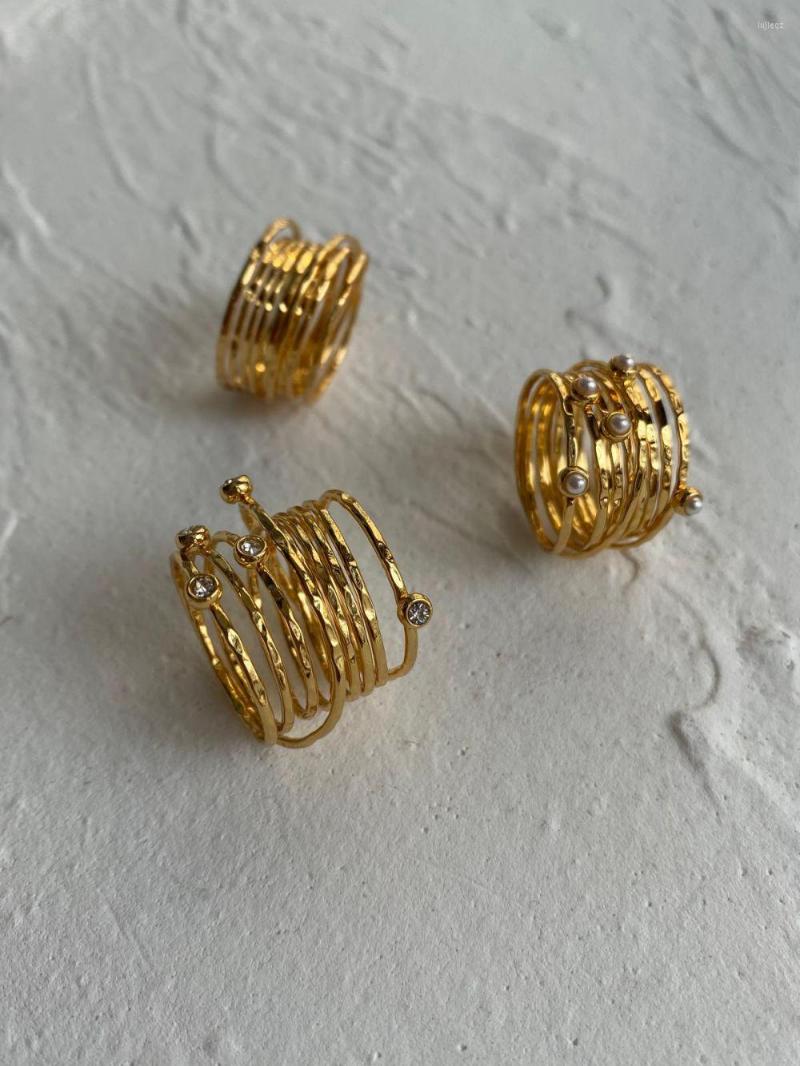 

Cluster Rings RISPADA INS JZ31653 Simple Gold Plated D Wide Irregular Ring
