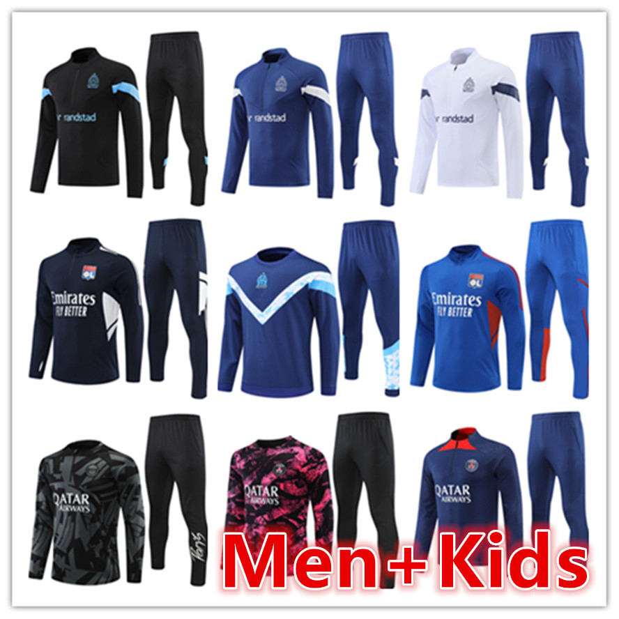 

22 23 MarseilleS mens kids soccer tracksuit jersey sets 2022 2023 men football jerseys training suit tracksuits jacket set chandal futbol survetement foot om