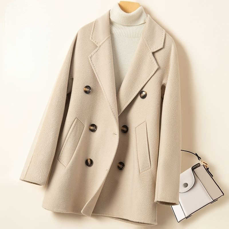 

Max Women Woolen Coat Designer Cashmere Wools Jacket Winter Short Handmade High-end Water Ripple Windbreaker Warm Down Jackets 147, Beige