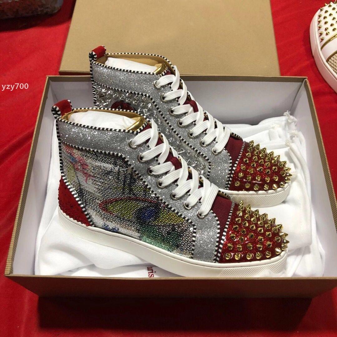 

Red-Bottoms Shoe Christians Classic Brands Men Women Spikes Sneakers High Top Shoes Luxury Skateboard Party Wedding Casual Walking Sho bCa