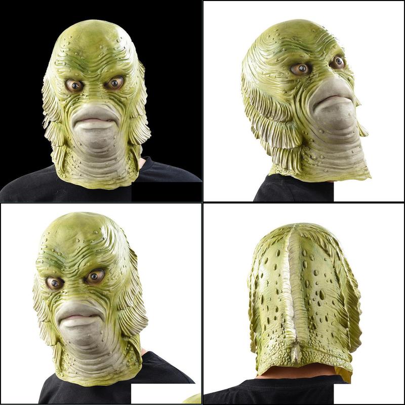 

Party Masks Halloween Mask Scary Monster Latex Fish Masks Creature From The Black Lagoon Cosplay Merman Masquerade Party Mascara Hor Dh3I1