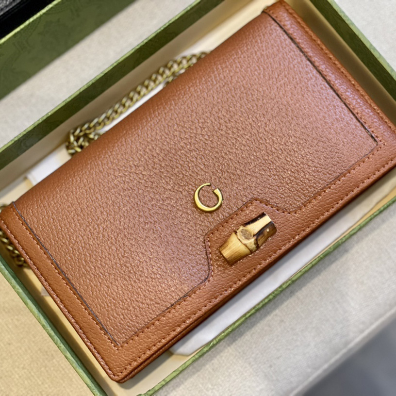 

Clutch Bag Cross Body Purse Handbag Designers Women Diana Bamboo Leather Wallet Chain Shoulder Bag Luxury Bags, Black
