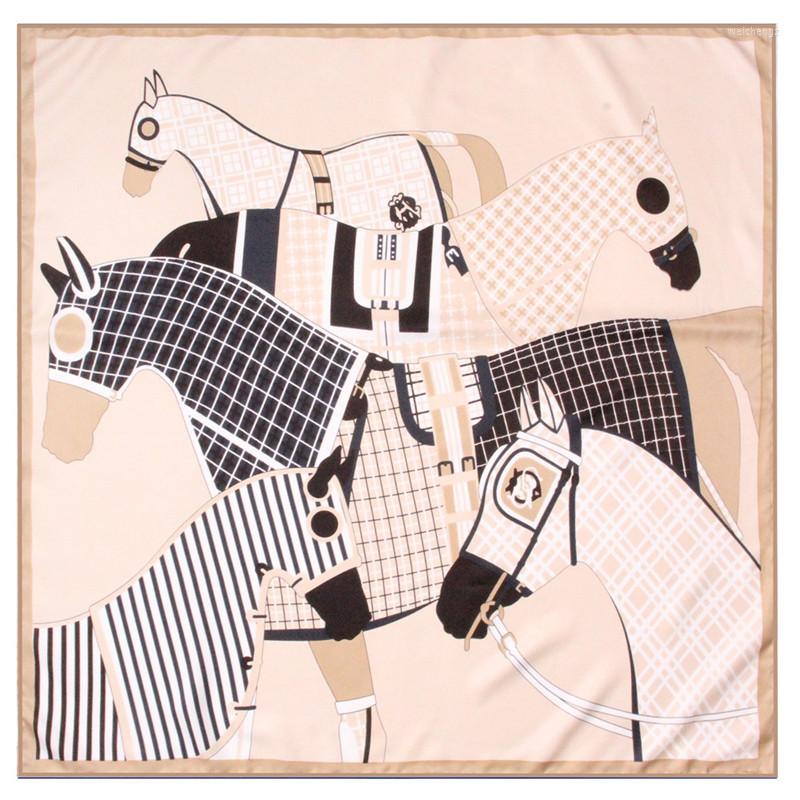 

Scarves Twill Silk Square Scarf Women Cartoon Horse Printted Headwear Foulards Femme Wrap Bandana Hijab Designer 130CM