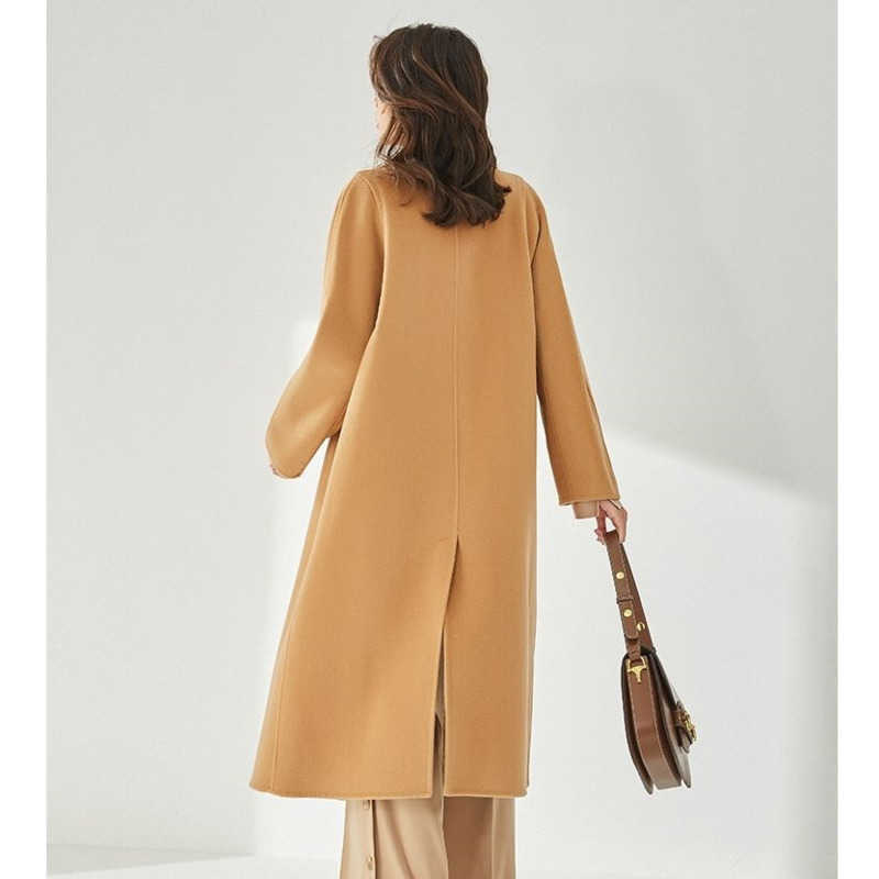 

Max Women Woolen Coat Designer Long Cashmere Jacket Winter Wool Warm Windproof Gown Cardigan Lace Windbreaker Womens Wear 147, Beige