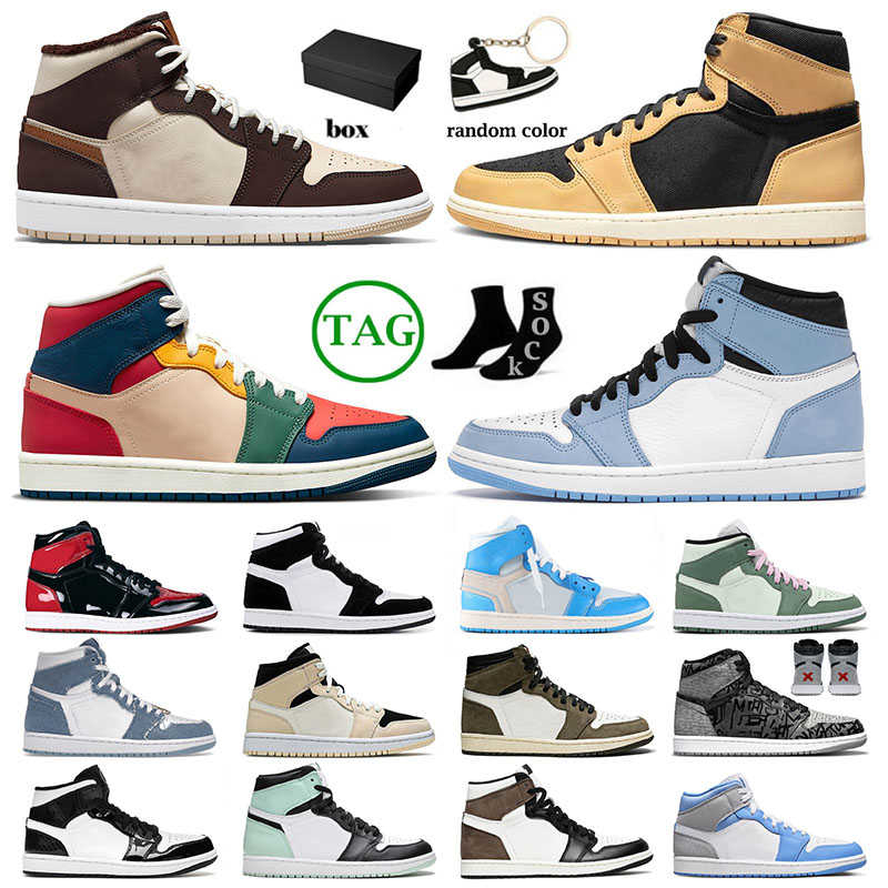 

Mens Woemens Jumpman 1 Basketball Shoes Cream Dark Chocolate High Patent Bred 1s Mid Dutch Green Panda Cactus Jack Denim Sports Sneakers, 36-47 high og heirloom