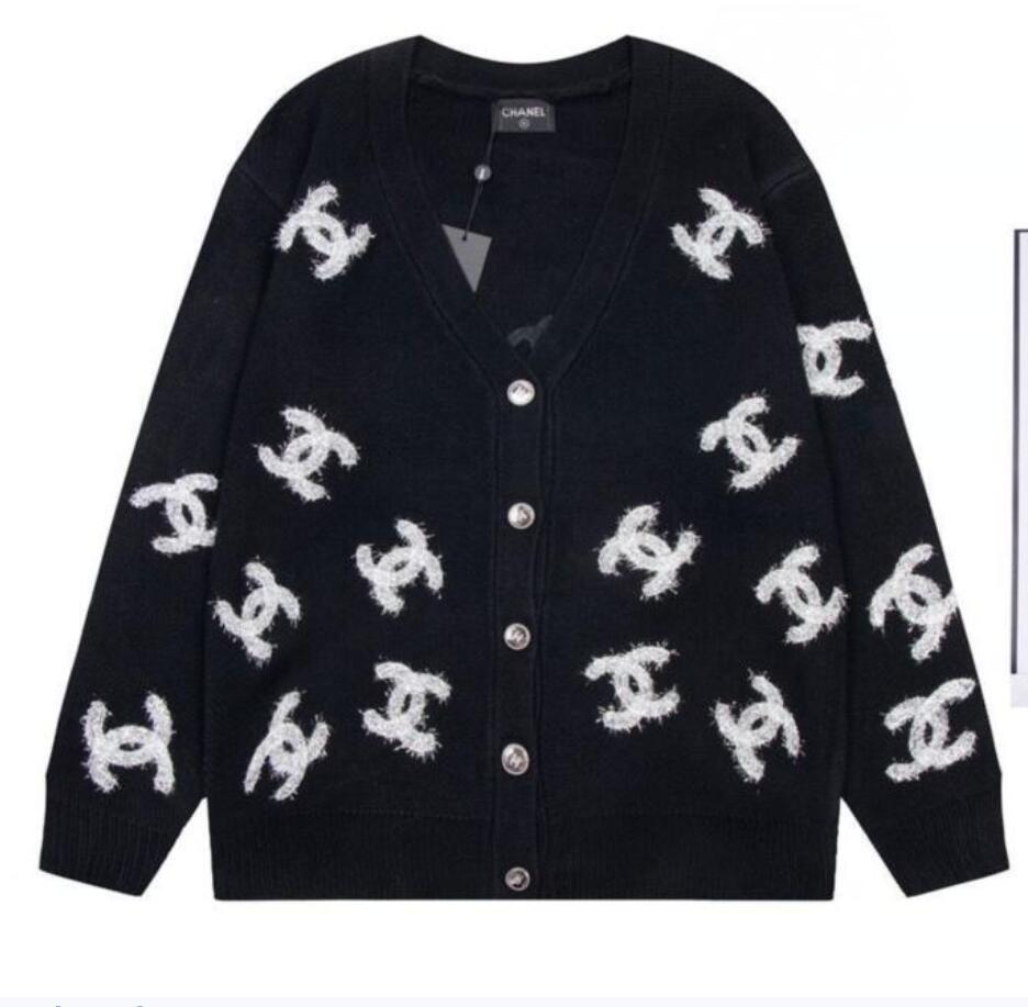 

Chanel men Women Long Sleeve Sweater Woman V-neck Knit Cradigan Coats Geometric Top Lady T Shirt AAAAA+ Quality Sweater Autumn Trendy Outdoor Streetwear, Black