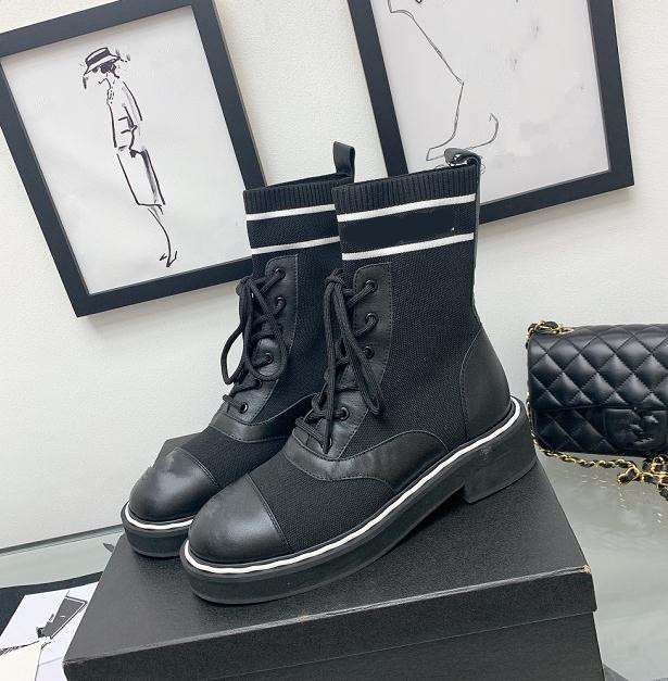 

2022 designer knitted leather stitched women's boots luxury new tights bootie flat heel breathable woven elastic socks ankle Martin boots 35-42, Grey
