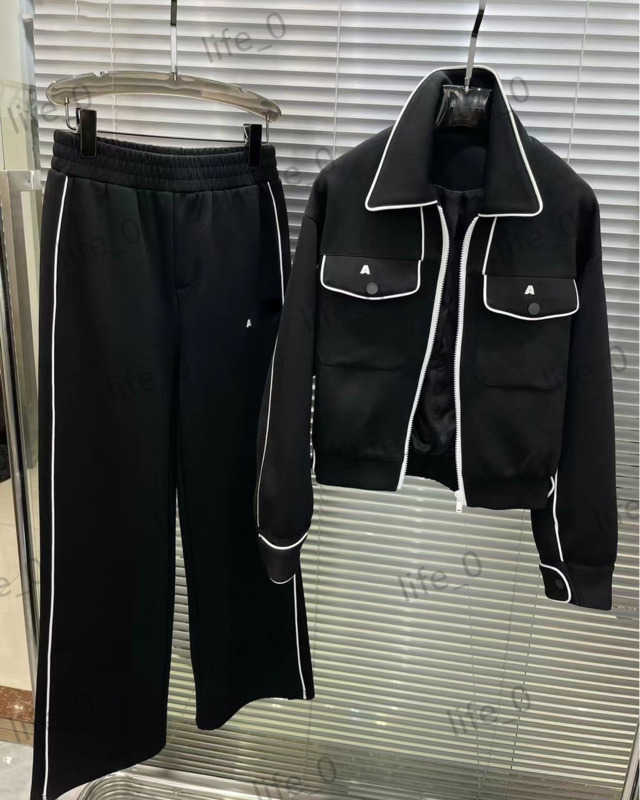 

Brand Womens Two Piece Pants Matching Striped Lapel Coat Tops Elastic waist Wide-waisted Split Trousers Classic Sports Style Women Tracksuits 2 Colors 1970, 12