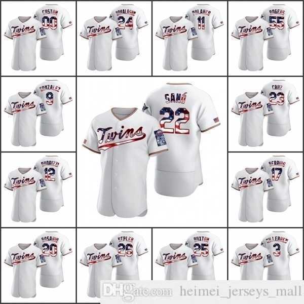 

2021 Baseball Jerseys Men #22 Miguel Sano 20 Eddie Rosario 26 Max Kepler 25 Byron Buxton DONALDSON Custom Women Youth White Stars Stripes