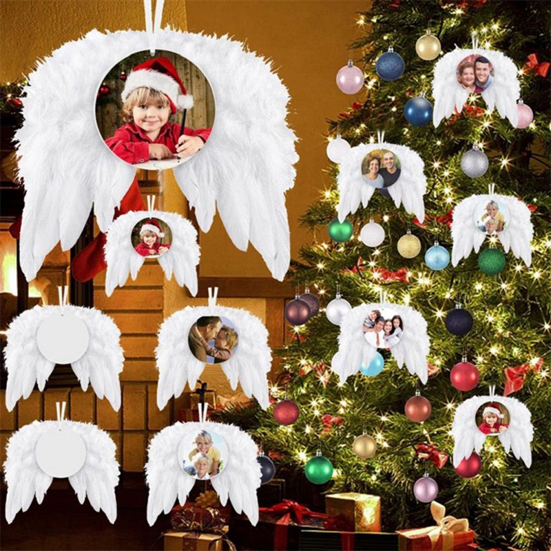 

2023 New Angel Wing Christmas Decorations Sublimation Blank Feather Wing Xmas Hanging Ornament Room Decor