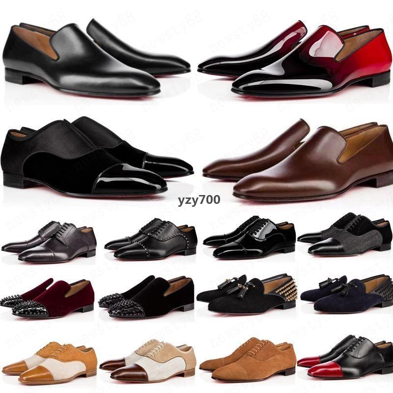 Chaussures ¢ fond rouge chr←tiens nouveaux cr←ateurs pour hommes chaussures Loafers noirs rouges drodes en cuir brevet← slip on robe weding plat