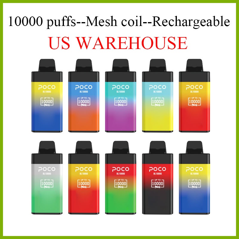 

US warehouse POCO BL 10000 puffs Electronic Cigarette Disposable pen with rechargeable 650mah Vape Pen battery and prefilled 20ml mesh coil cartridge pod