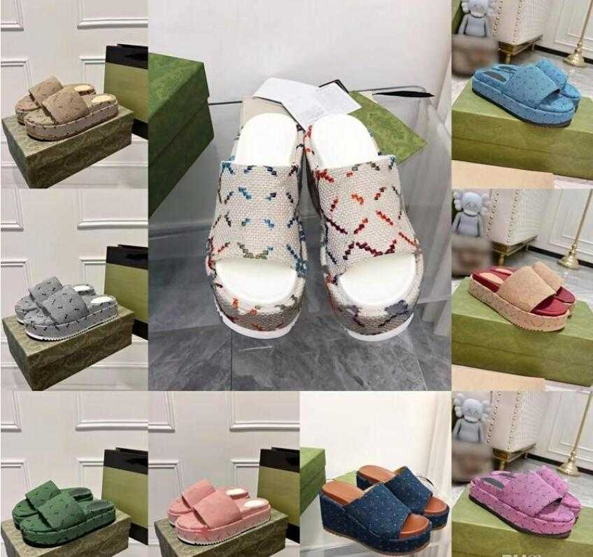 

Wedge Slippers Womens Slippers Slide Flip Flops Dress Shoes Designer Sandal Thick Bottom Luxury Flat Embroidery Printed Rubber, Box