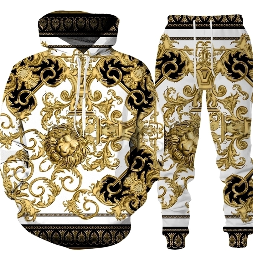 

Men' Tracksuits Golden Pattern Chain 3D Printed Tracksuit Hoodie Pants Set Oversize Street Style Pullover Trousers Suits Mens Clothes 221024, Only pants-a