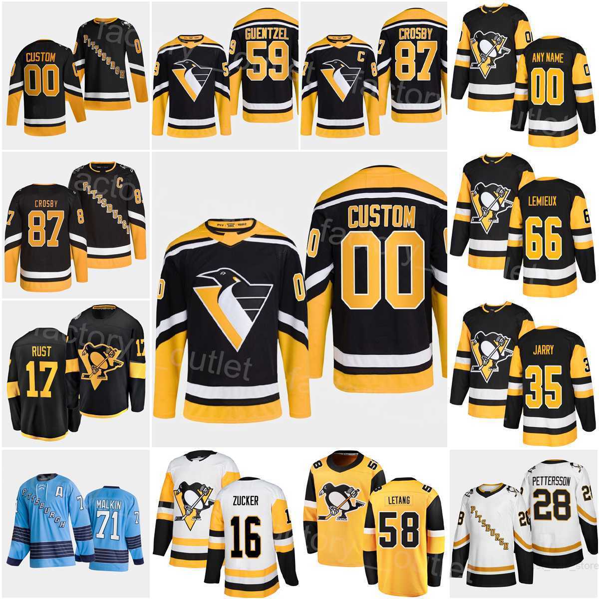 

2022 Pittsburgh Hockey Penguins Kris Letang Jersey Bryan Rust Jake Guentzel Evgeni Malkin Sidney Crosby Tristan Jarry Teddy stitched hockey jersey, Black