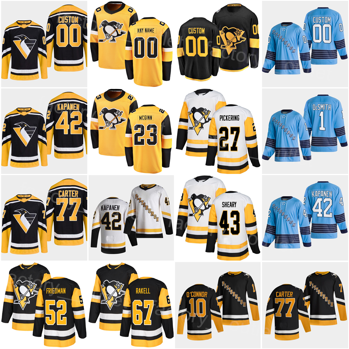 

2023 Reverse Retro Pittsburgh Hockey Penguin 77 Jeff Carter Jersey 42 Kasperi Kapanen 43 Danton Heinen 23 Brock McGinn 10 Drew OConnor Rickard Rakell Owen Pickering, Yellow