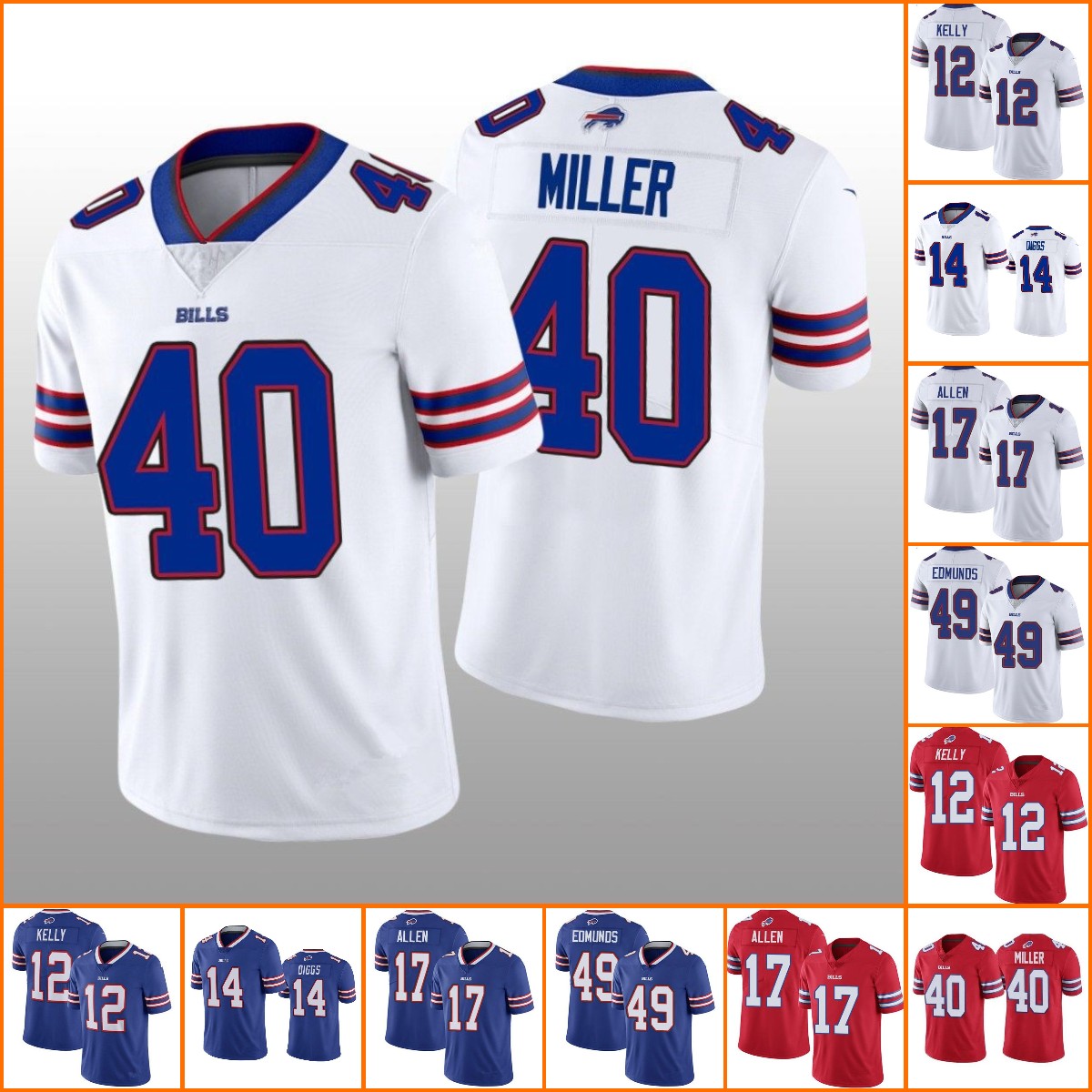 

Football Jersey Wholesale Custom Buffalo''Bills''MEN Women Youth Stefon Diggs 17 Josh Allen 12 Jim Kelly Von Miller Limited Rush