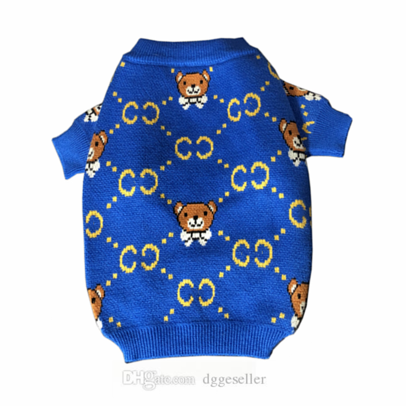

Designer Dog Clothes Brands Dog Apparel with Classic Letter Bear Pattern Warm Pet Sweater for Small Dogs Cat Winter Pullover Sweaters Pets Clothing Coat Blue L A423