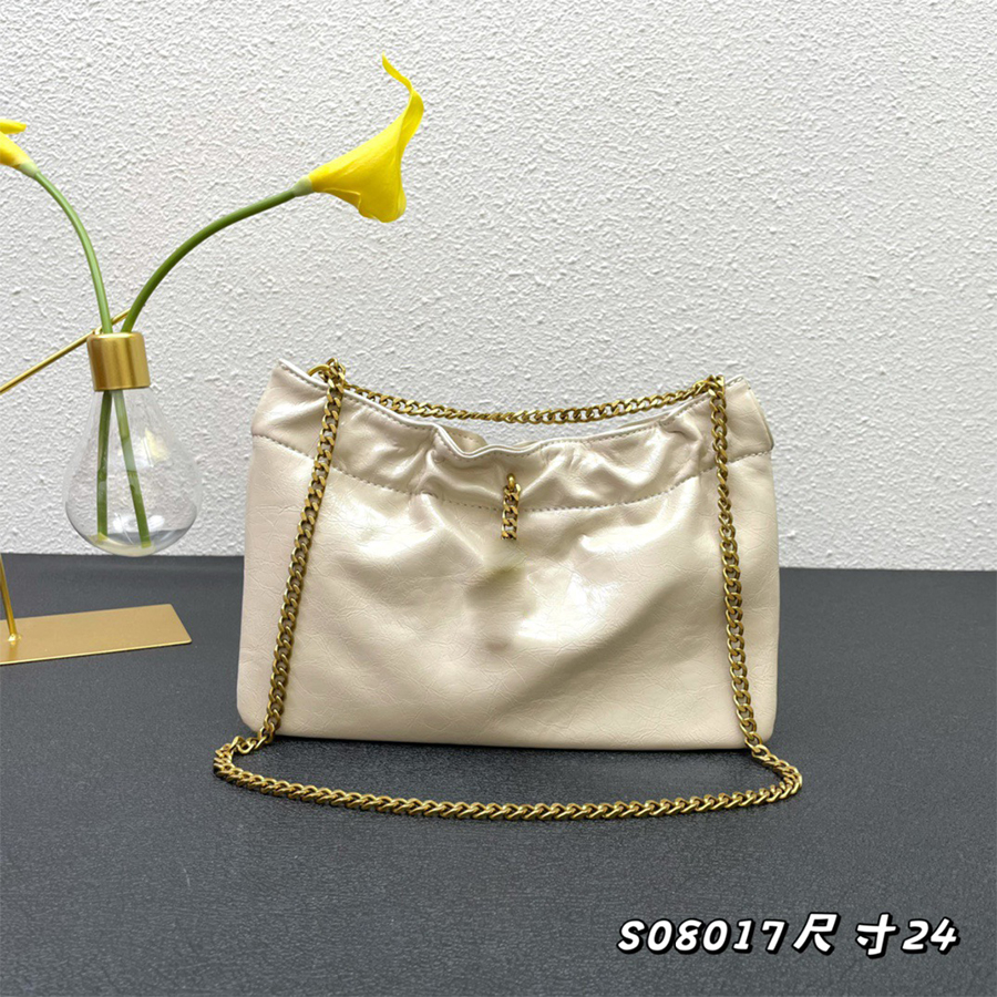 

Woman's Chain designer bag Leather fashion tote bags Fold sense large capacity metal Crossbody Shoulder Bags classic purse Axillary handbag 24CM 2023, Black
