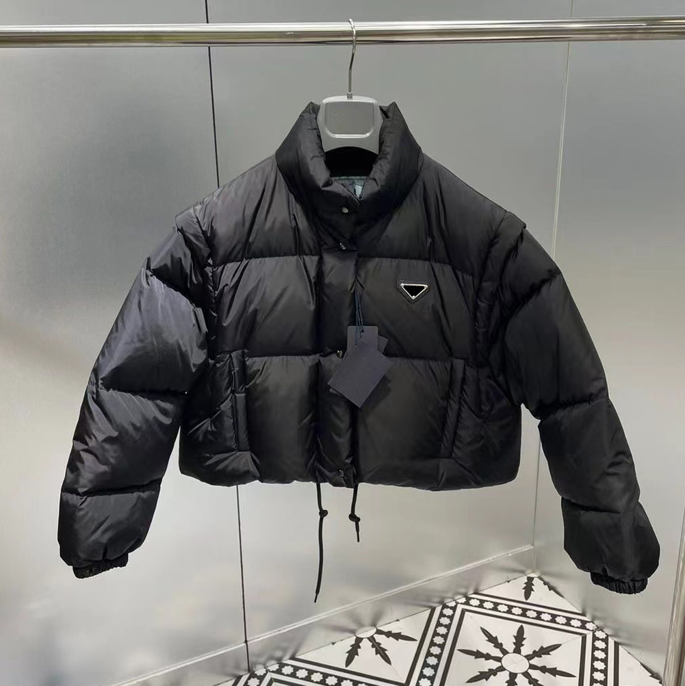 

Designer Cropped Down Jacket For Women Lightweight Puffer Winter Collar Parkas Fashion Short Jacket Style Slim Corset Out Windbreaker Pocket Lady Warm Coats -L, Black
