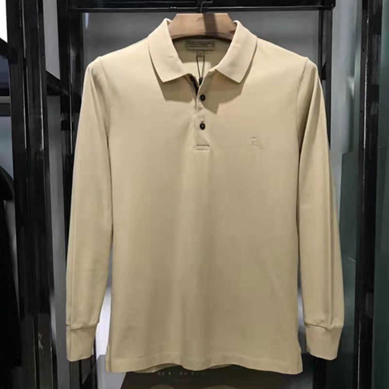 

burbrerys Bajia POLO Shirt Mens Long Sleeve High end Top Business Casual Polo Tshirt Fashion Trend B Same Style, White