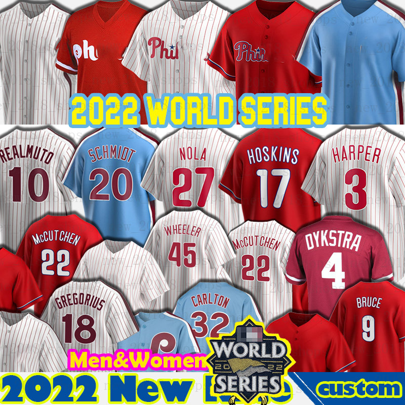

2022 World Series Rhys Hoskins Baseball Jersey Bryce Nick Castellanos Harper J.T. Realmuto Kyle Schwarber Alec Bohm Jean Segura Bryson Stott Brandon Marsh Matt Vierli, Custom cool base men jersey
