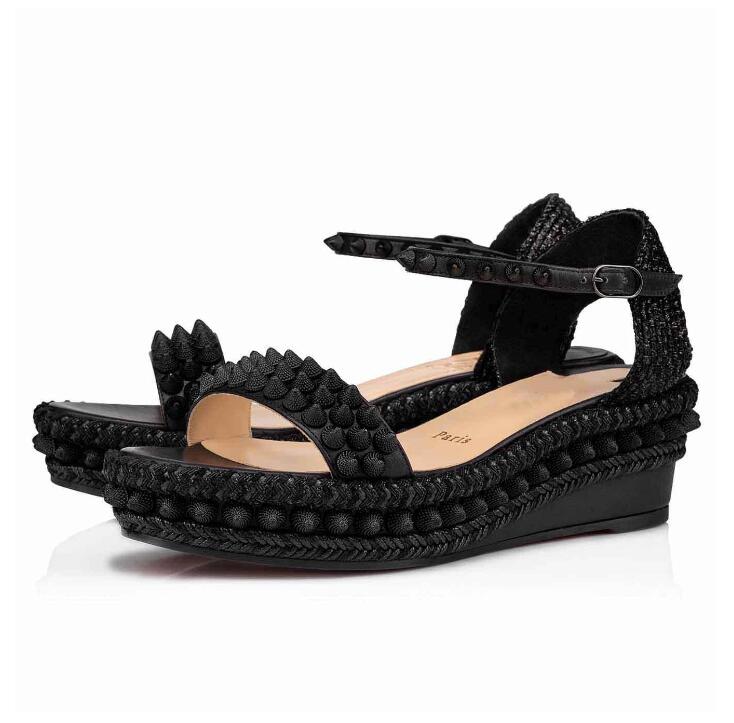 

Summer Designer Sandals Brand Red solel shoes Women wedge Madmonica Espadrille Wedges Sexy Ladies High Heels Ankle Strap Studs Sandals heel 5 5.5cm, C5