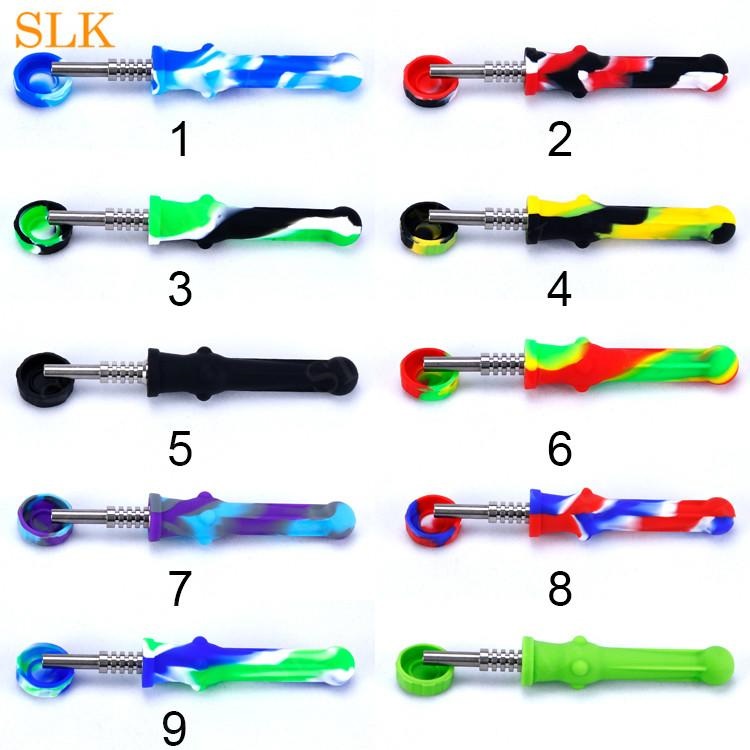 

Original design silicone striaght smoke pipes kit glass burner pipes dab straw rig colorful smoking bong