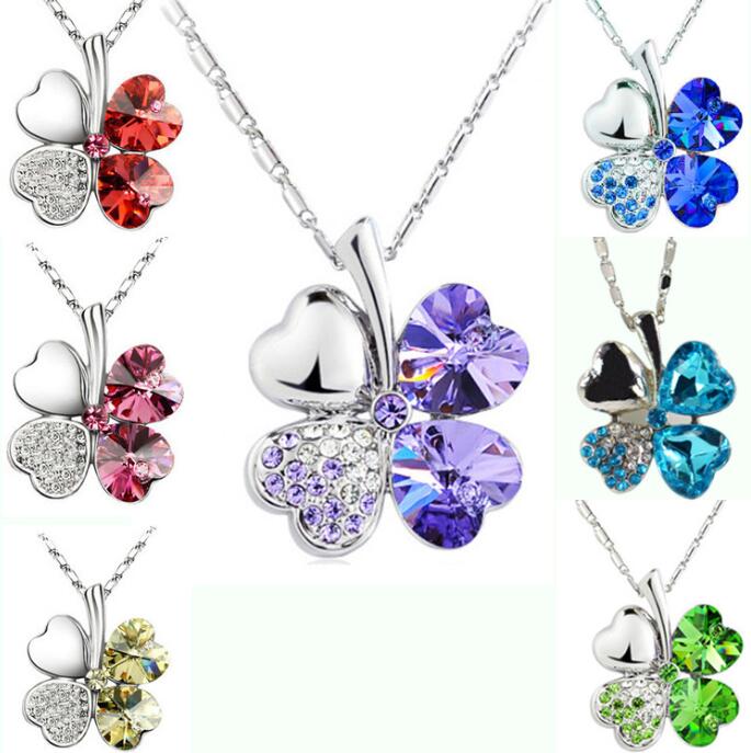 

Diamond Crystal Lucky Four-leaf Clover Necklace Korean Version Clavicle Chain Women Alloy Pendant Choker Chain