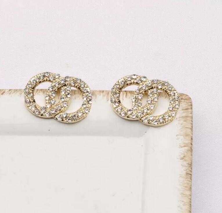 

Fashion Brand Desigenr Letter 18K Gold Plated Stud Earrings Luxury Womens Geometric Full Drill Crystal Rhinestone Earstud Earring Women