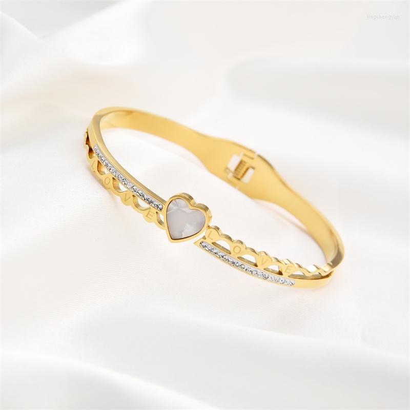

Bangle 2022 Diamond With Heart In Middle Silver Bracelet For Women Luxury Woman Jewelry Adjustable Fashion