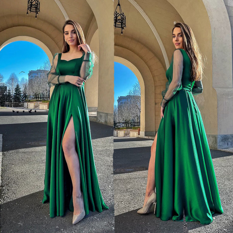 Modest Long Sleeve Evening Dresses Formal special Occasion Wear Gold Appliques Beads Hunter Sheer Neck Arabic Prom Gowns Robe de soriee 2023-image-812316031