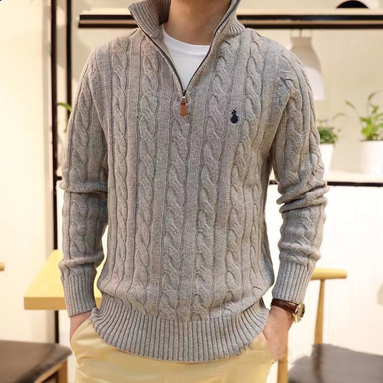 

Designer Winter Mens sweaters ralph polo zip half knitted pullover pony men loose casual pure color sweater