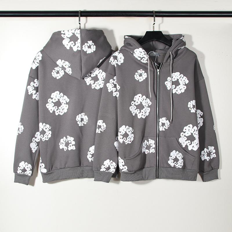 

Men's Hoodies Puff Print Zipper Hoodie Men Women High Quality Fleece Cloth Hooded Sweatshirt Cotton Pattern Color Diamond Decorative Coat