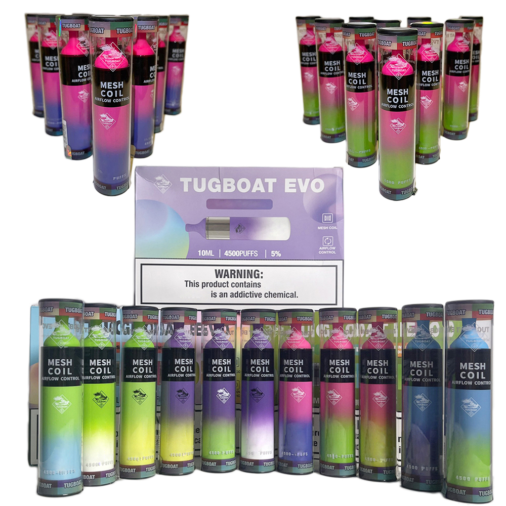 

Tugboat EVO Disposable E cigarettes 4500 Puffs Vape Pen 10ml Pre Filled Mesh Coil Pods Cartridge 850mAh Battery Airflow Control Vaporizer escobar randm lost mary