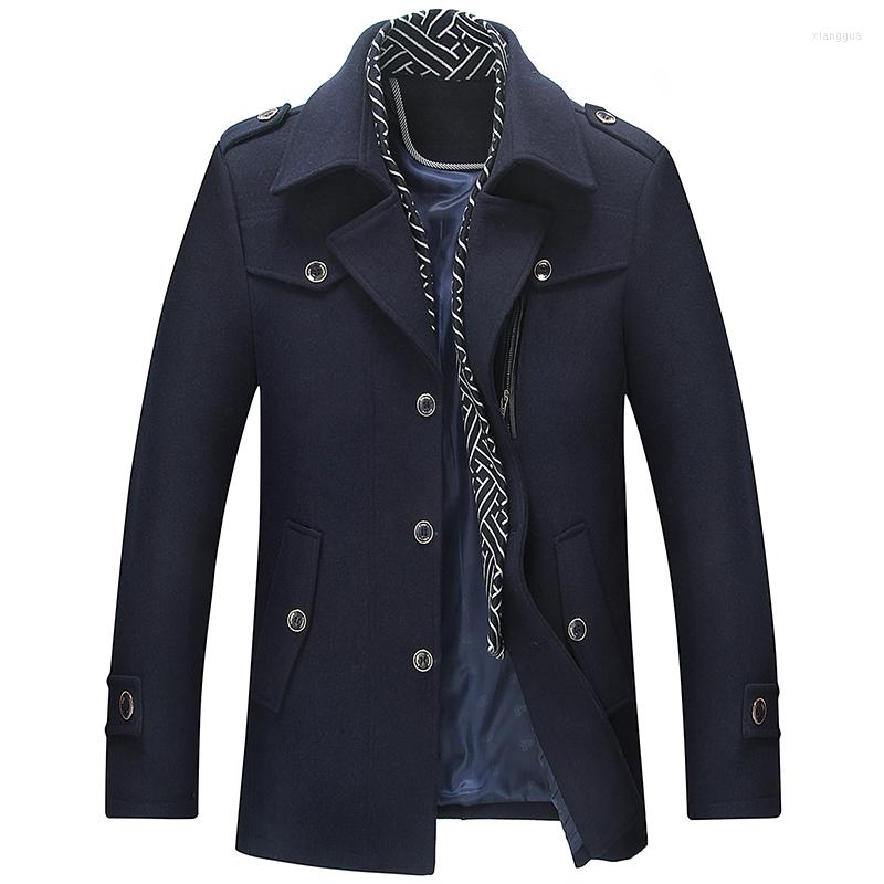 

Men's Wool 2022 Winter Men's Fashion Long Brand Cotton Blends Thick Woolen Cashmere Business Casual Leisure Jacket Trench Coat, Gray