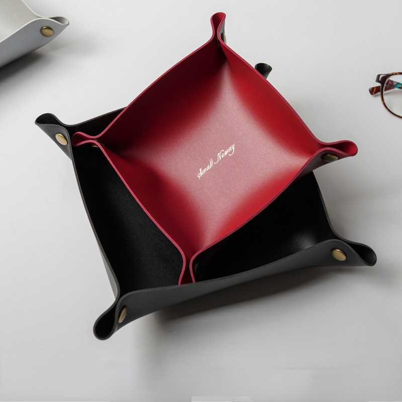 

Nordic Leather Storage Box Desktop Storage Tray Jewelry Cosmetic Key Basket Folding Case Table Organizer HH358