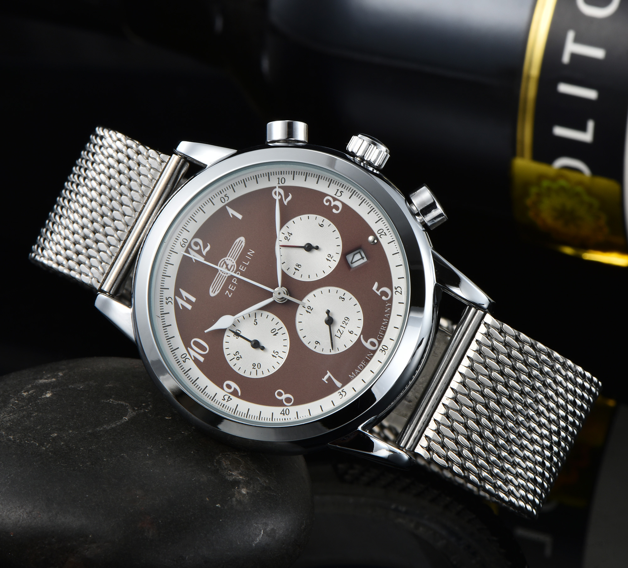 2022 New Zeppelin All Stainless Steel Watch Fashion Three eye Multi function Time Code Casual Business Quartz Men's Watch Relojes hombre-image-812717921