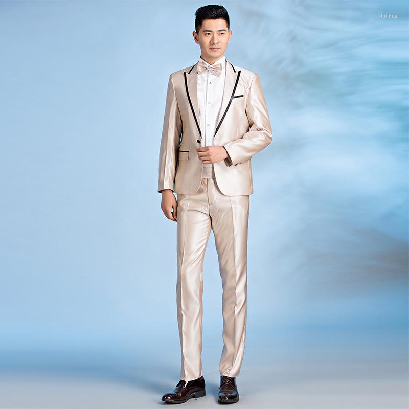 

Men' Suits Men Wedding Two Piece Set Emcee Stage Performance Dress Slim Fit Singer Champagne Suit Blazer Tuxedo Pants 4xl, Black