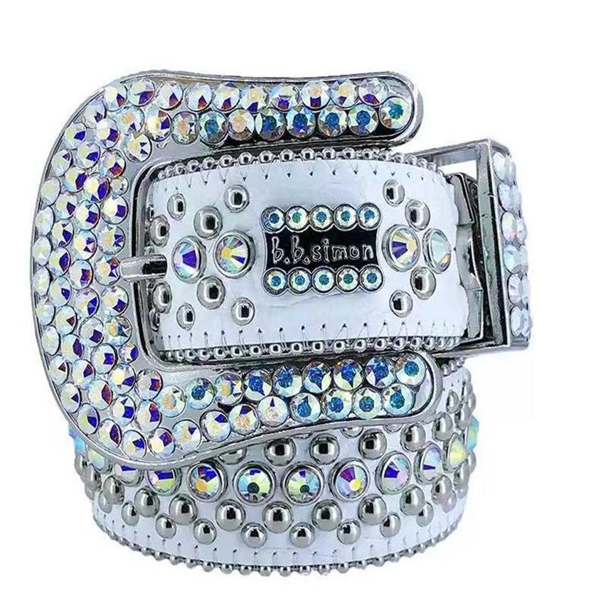 

Fashion Designer Belts Women High Quality Mens Bb Simon Rhinestone Belt With Bling Rhinestones Width 4 0CM Waistband2137, White