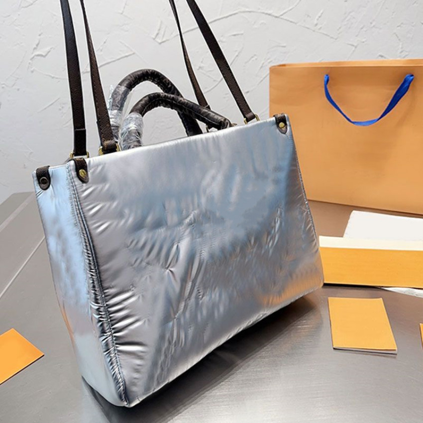 Top Down Vestes Totes Hommes Femme Argent Sacs à provisions Broderie Lettre Sacs à main Grande capacité Oreiller Bandoulière
