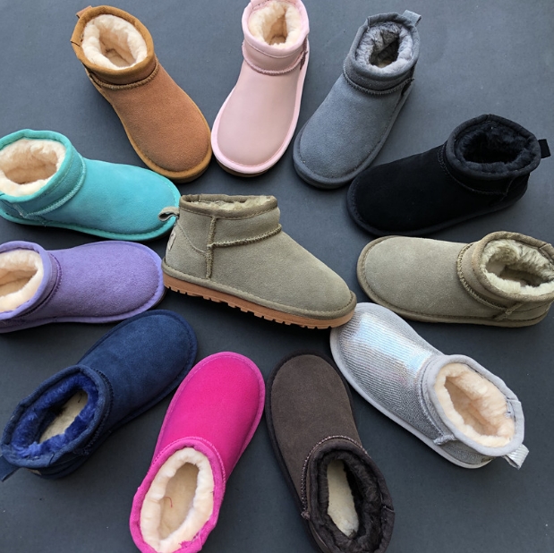 

Hot sell Aus Children Shoes Girls Boots Winter Warm Ankle Toddler Boys Bot black pink Shoe Kids Snow Boot Children's Plush ultra mini U, Grey