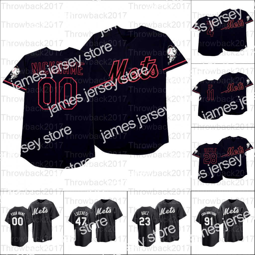 

Baseball Jerseys 2021 All Black Fashion and Players' Weekend baseball jersey NewYork 20 Pete Alonso 48 Jacob deGrom 1 Amed Rosario 30 Michael Conforto 33, Youth