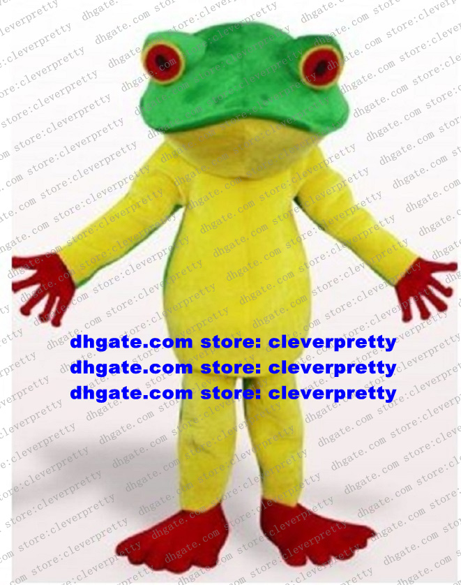 

Green Yellow Frog Rana Mascot Costume Mascotte Adult Cartoon Character Outfit Suit High Street Mall Conference Photo No.94, As in photos