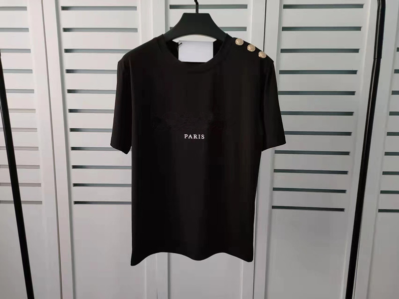 

t Shirt Man Shirt Designer Tshirts Top Tee for Lovers Letter Short Sleeve Round Crew Neck with Shoulder Button Fashion Hip Hop Cotton 6h3 2H4B9, White+black letters/gold buttons
