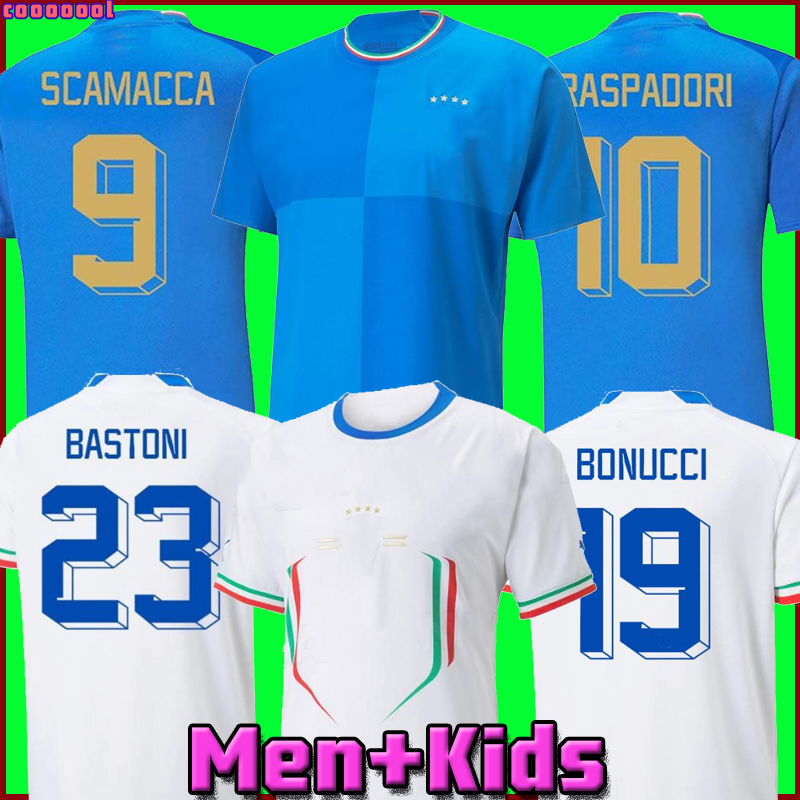 

Italys soccer jerseys 2022 Italian jersey SCAMACCA IMMOBILE CHIESA football shirts RASPADORI JORGINHO BARELLA BASTONI FRATTESI Maglia italiana national team, 2022 men home