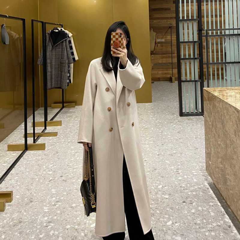 

Max Designer wool coat warm double-sided cashmere jacket womens autumn winter lace-up cardigan jackets, White